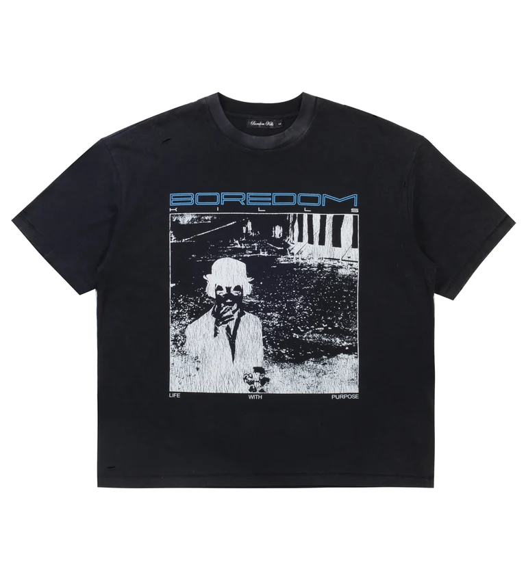 Boredom-Kills-Purpose-Tee-Black-front.webp Boredom Kills Purpose Tee Black