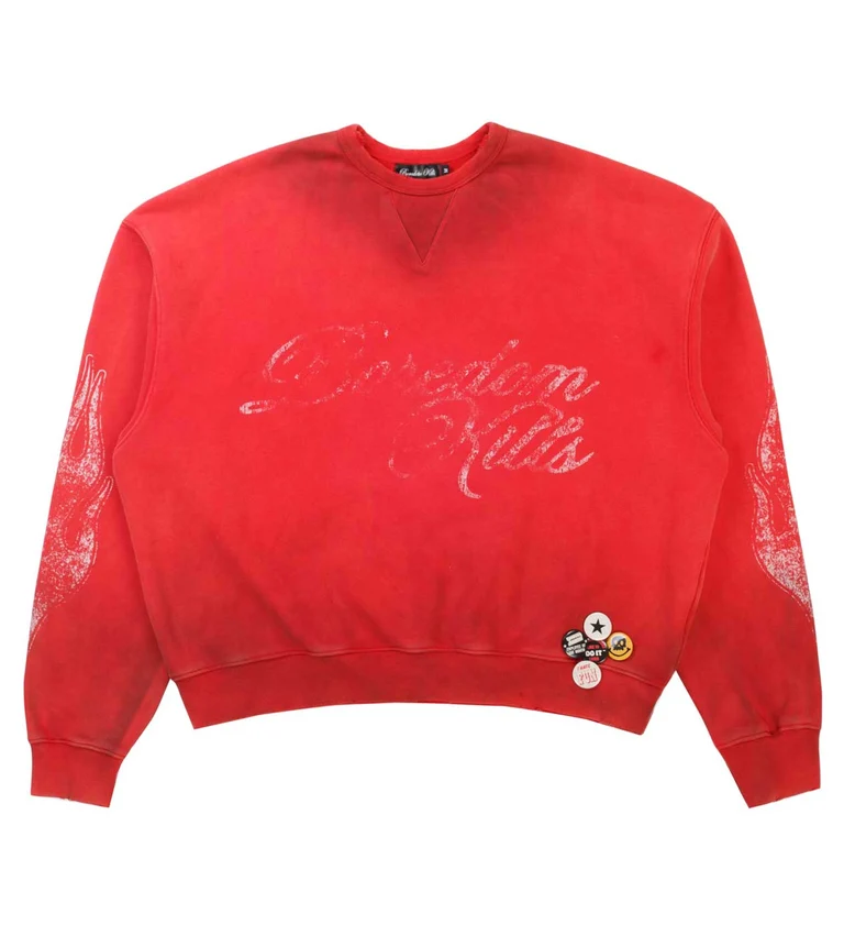 Boredom-Kills-Script-Sweater-Red-front.webp Boredom Kills Signature Crewneck Red